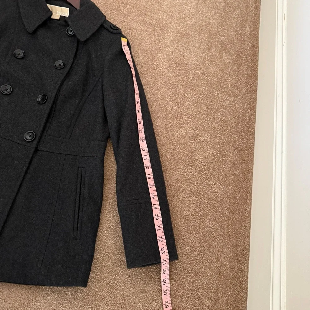 Classic Charcoal Double-Breasted Women's Coat with Military type details. Size S